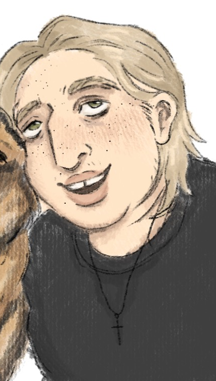 a drawing of Cain with his dog